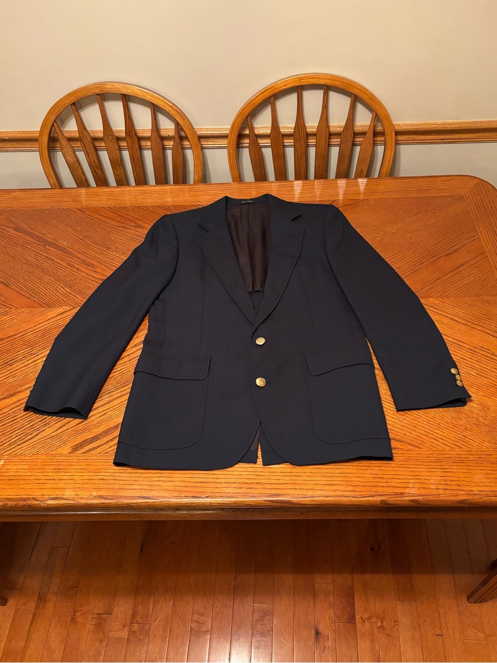 Stanley Blacker Vintage Navy Blue Blazer Gold Crest Buttons Mens Sport Coat 38R